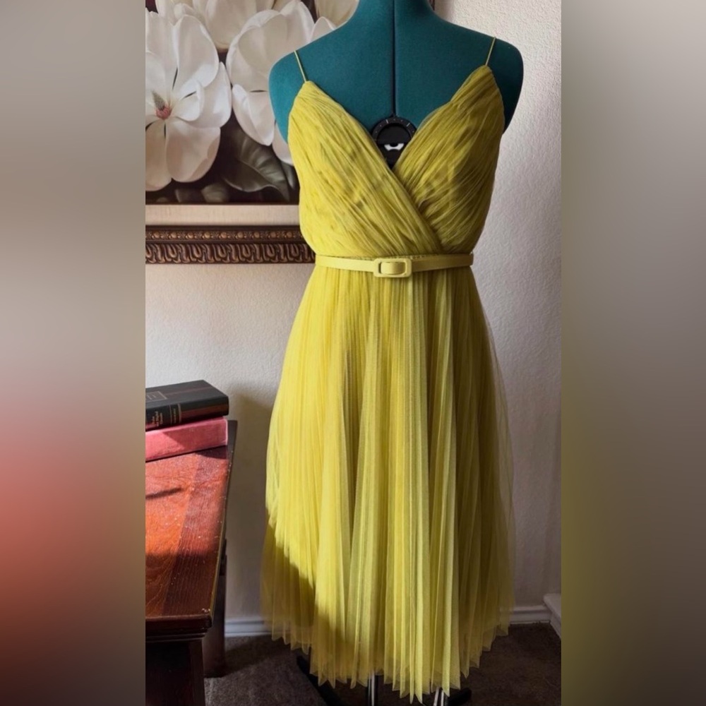 ASOS Edition Chartreuse Pleated Tulle Midi Dress